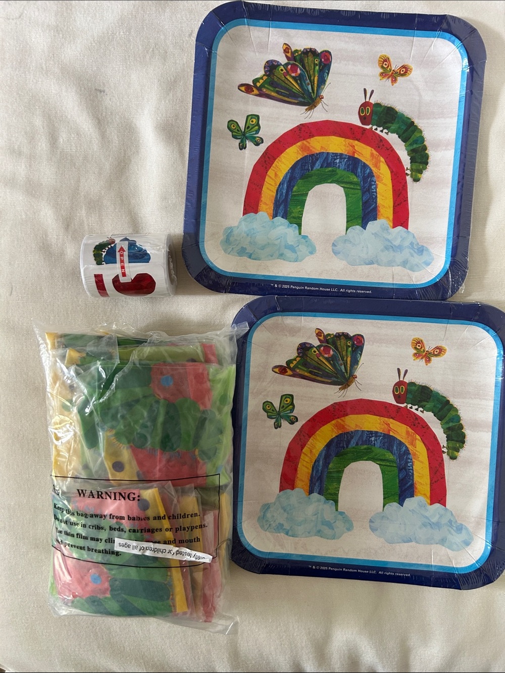 Hungry Hungry Caterpillar Set of Birthday Plates, Roll of Stickers,Blow Up Balls